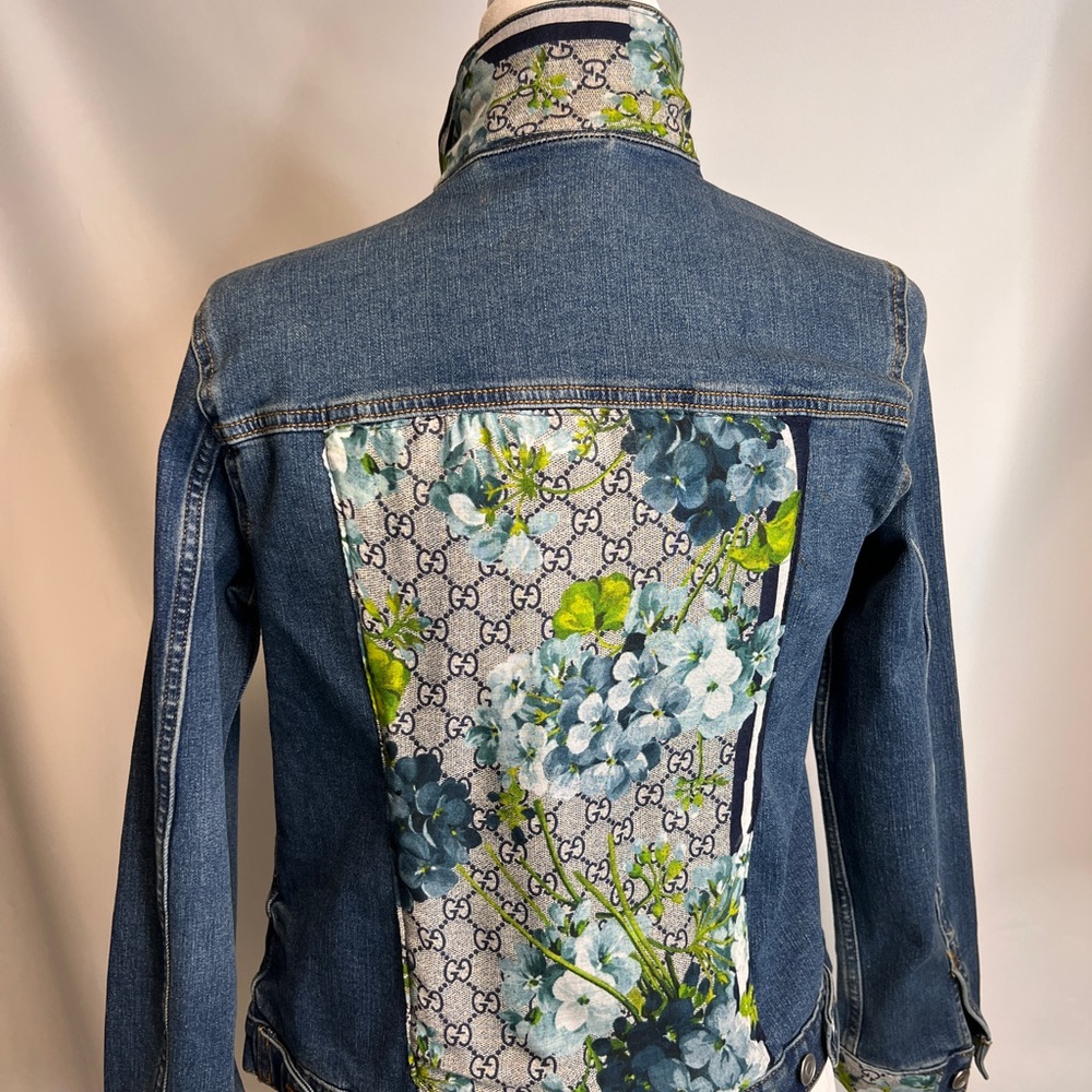 Denim jacket with Gucci scarf